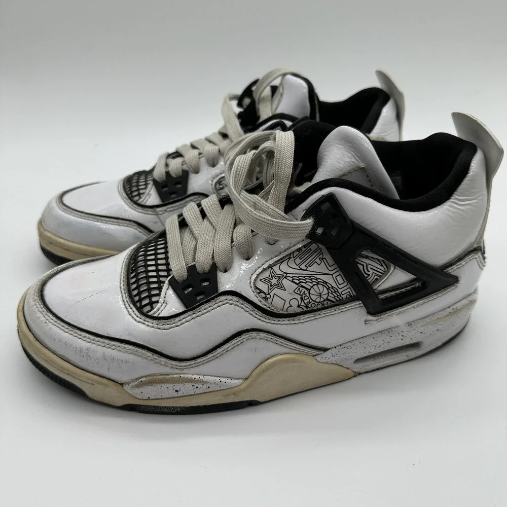 Jordan Air Jordan 4 Retro Shoes Kids 6.5Y White Black Graphic Mid Basketball